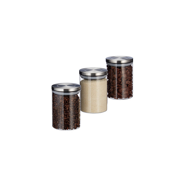 4052025279974 - Vorratsglas 3er Set je 600ml luftdicht Edelstahl Deckel für Müsli Reis & Tee Küchenbehälter transparent - Relaxdays 4052025279974 - Vorratsglas 3er Set je 600ml luftdicht Edelstahl Deckel für Müsli Reis & Tee Küchenbehälter transparent - Relaxdays