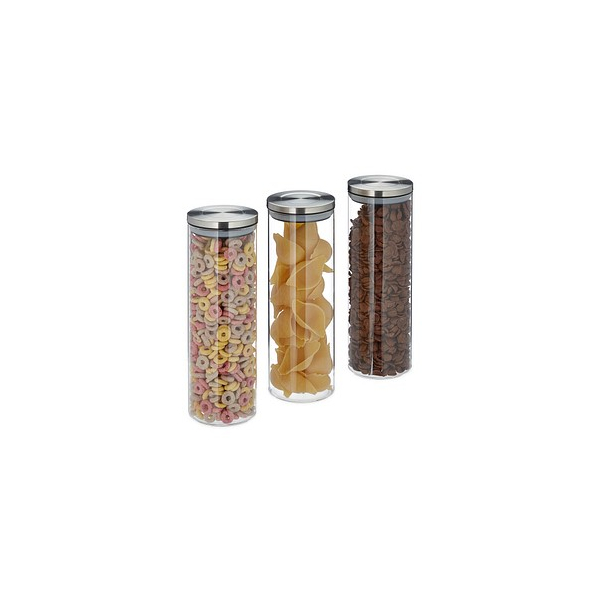 4052025280000 - Vorratsglas 3er Set luftdicht Edelstahl Deckel für Pasta Müsli & Reis 15 l Küchenbehälter transparent - Relaxdays 4052025280000 - Vorratsglas 3er Set luftdicht Edelstahl Deckel für Pasta Müsli & Reis 15 l Küchenbehälter transparent - Relaxdays