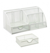 relaxdays Schreibtisch-Organizer weiß Metall 6 Fächer 28,0 x 14,0 x 13,0 cm
