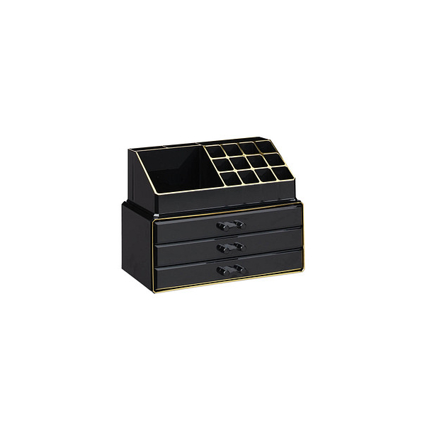 4052025906061 - Make Up Organizer klein 2-teilige Schminkaufbewahrung mit Schubladen stapelbares Kosmetikregal schwarz gold - Relaxdays 4052025906061 - Make Up Organizer klein 2-teilige Schminkaufbewahrung mit Schubladen stapelbares Kosmetikregal schwarz gold - Relaxdays