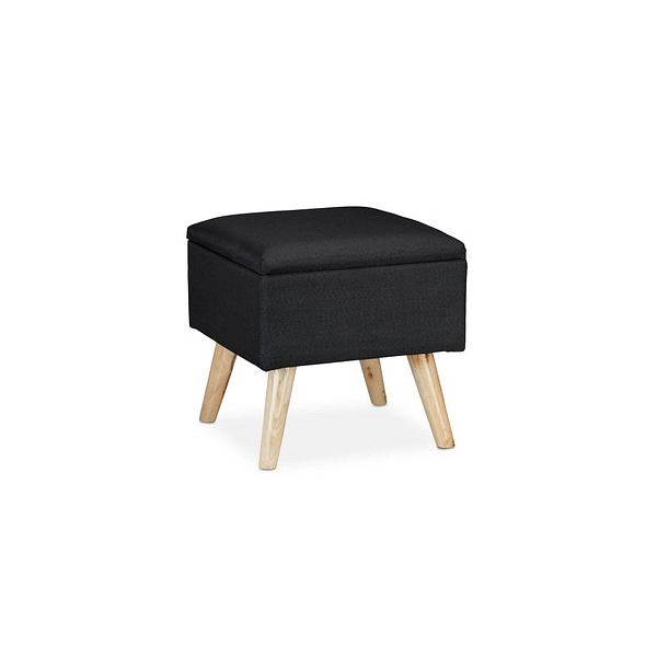 4052025913656 - Hocker mit Stauraum Kunstleinen-Bezug gepolstert Holzbeine Fußhocker mit Deckel hbt 40x40x40 cm schwarz - Relaxdays 4052025913656 - Hocker mit Stauraum Kunstleinen-Bezug gepolstert Holzbeine Fußhocker mit Deckel hbt 40x40x40 cm schwarz - Relaxdays
