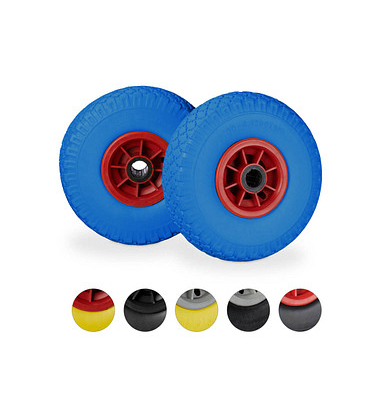 relaxdays Sackkarrenräder luftbereift blau, rot Kunststoff Felgen, Achse 2,5 cm