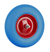Schubkarrenrad Vollgummi blau Stahl Felgen, Achse 2,0 cm