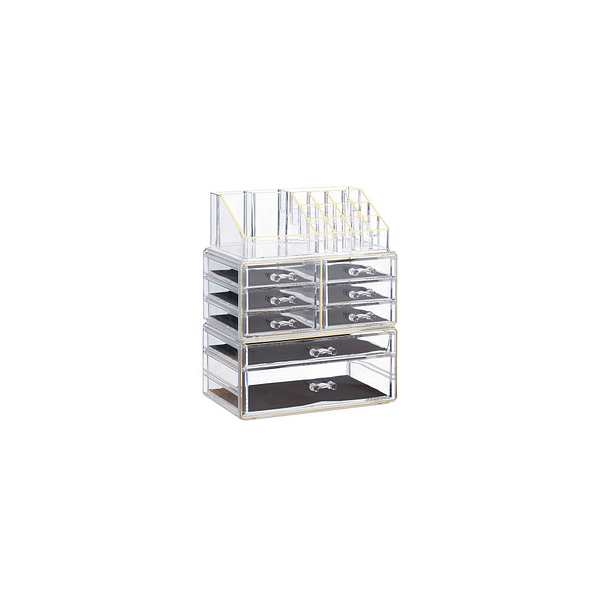 4052025919399 - Relaxdays - Make Up Organizer mit Schubladen stapelbarer Schmuckkasten Acryl Schminkaufbewahrung transparent-gold 4052025919399 - Relaxdays - Make Up Organizer mit Schubladen stapelbarer Schmuckkasten Acryl Schminkaufbewahrung transparent-gold