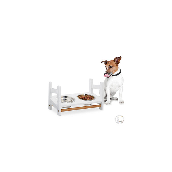 4052025923655 - Relaxdays - Futterstation für Hunde 2x 500 ml Edelstahl-Napf höhenverstellbar Napferhöhung 20 cm Bambus mdf weiß 4052025923655 - Relaxdays - Futterstation für Hunde 2x 500 ml Edelstahl-Napf höhenverstellbar Napferhöhung 20 cm Bambus mdf weiß