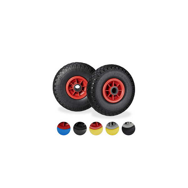 4052025932459 - Relaxdays Sackkarrenrad 2er Set pannensichere 300-4 Vollgummireifen 25mm Achse bis 80 kg 260x85 mm schwarz-rot 4052025932459 - Relaxdays Sackkarrenrad 2er Set pannensichere 300-4 Vollgummireifen 25mm Achse bis 80 kg 260x85 mm schwarz-rot