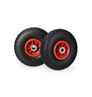relaxdays Sackkarrenräder luftbereift schwarz, rot Vollgummi Felgen, Achse 2,0 cm