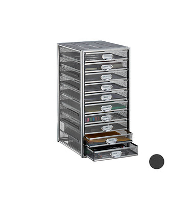 relaxdays Schubladenbox  silber DIN A4 mit 10 Schubladen