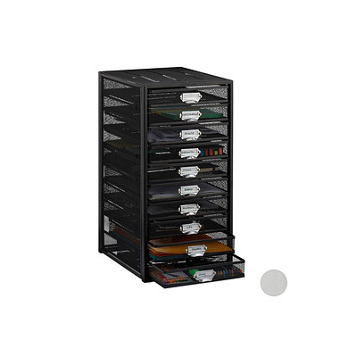 relaxdays Schubladenbox  schwarz DIN A4 mit 10 Schubladen