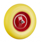 Schubkarrenrad Vollgummi gelb Stahl Felgen, Achse 2,0 cm