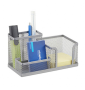 relaxdays Schreibtisch-Organizer silber Metall 3 Fächer 18,5 x 9,5 x 10,0 cm