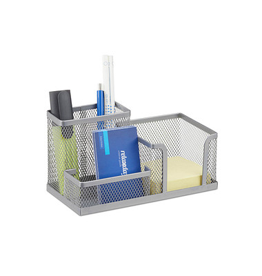 relaxdays Schreibtisch-Organizer silber Metall 3 Fächer 18,5 x 9,5 x 10,0 cm
