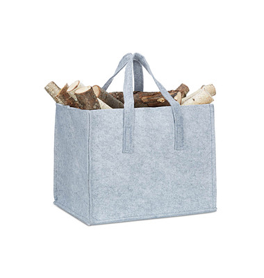 relaxdays Kaminholztasche 50,0 l hellgrau 43,0 x 36,5 x 34,5 cm