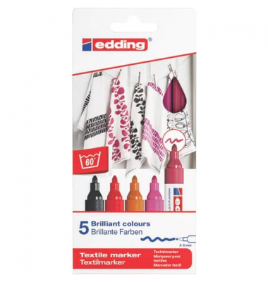 Textilmarker creative - Rundspitze, 2-3 mm, 5er Set warm colours