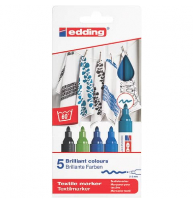 Textilmarker creative - Rundspitze, 2-3 mm, 5er Set cool colours
