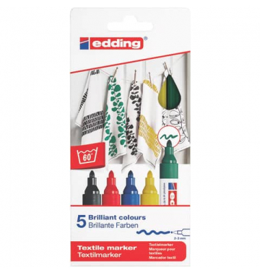 Textilmarker creative - Rundspitze, 2-3 mm, 5er Set basic colours