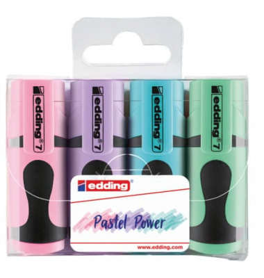 Textmarker 7 mini pastell, 7-4099, Etui, pastellrosa/pastellviolett/pastellblau/pastellgr&uuml;n, 1-3mm Keilspitze