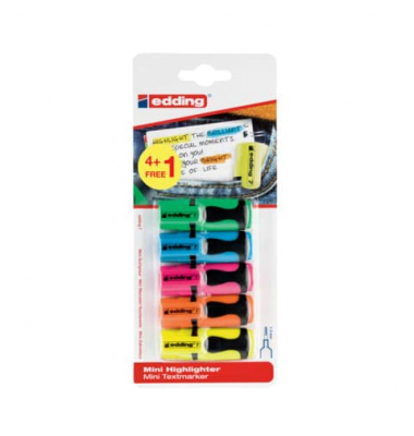 Textmarker 7 mini highlighter, 7-5-S1999, Etui (5 #), farbig sortiert (blau/gr&uuml;n/gelb/orange/pink), 1-3mm Keilspitze