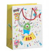 Geschenktasche 70010 12578, Kind, gedrehtes Kordelband, Monster, Zahlen, ABC, 26cm x 33cm