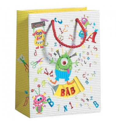 Geschenktasche 70010 12578, Kind, gedrehtes Kordelband, Monster, Zahlen, ABC, 26cm x 33cm