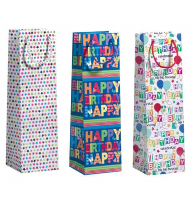 Geschenktasche 70020 36410 Happy Birthday, Geburtstag, gedrehtes Kordelband, HAPPY BIRTHDAY, 10,5cm x 36cm