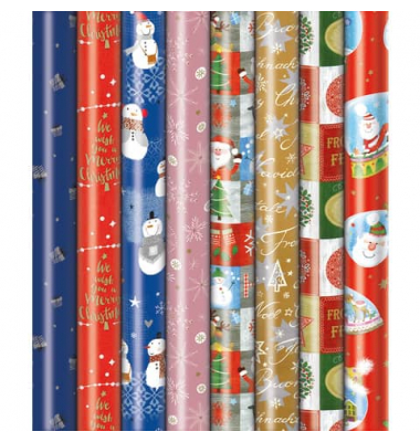 Geschenkpapier PR&Auml;SENTA  33029 252230, sortiert, (8 Motive), Weihnachten, 100cm x 3m, farbig sortiert