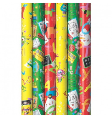 Geschenkpapier Back to School 33073 9A9129, sortiert (3 Motive), Schule, 70cm x 2m, farbig sortiert