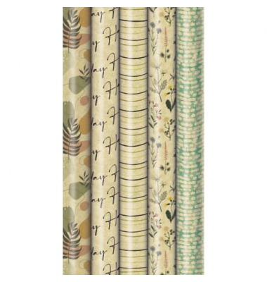 Geschenkpapier Awaking Nature 33053 242237, sortiert (5 Motive), Awaking Nature, 70cm x 1,5m, farbig sortiert (braun/beige)