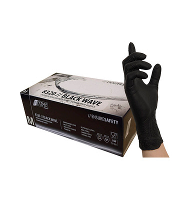 Einweghandschuhe BLACK WAVE, Nitril, lebensmittelecht, schwarz, Größe 8 / M,