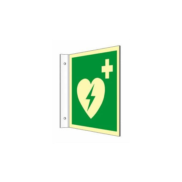 4060081029365 - moedel Fahnenschild „Automatischer externer Defibrillator AED“ EN ISO 7010 Leuchtklasse C 160 mcd m² bis 20 m L 200 x B 200 mm Kunststoff