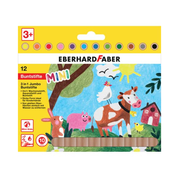 Faber-Castell Buntstifte-Set Mini Kids 3in1 518912, farbig sortiert, rund, Packung 4087205189125 Faber-Castell 12 Stück