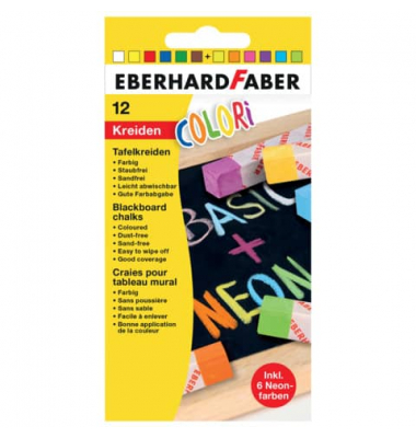 Tafelkreide COLORI, 526012, wei&szlig;/gelb/rot/blau/gr&uuml;n/braun/neon-gelb/neon-orange/neon-pink/neon-lila/neon-blau/neon-gr&uuml;n, viereck