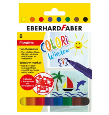 Windowmarker-Set Kartonetui mit 8 Farben, 550022, Packung, 8-farbig sortiert, 1-2mm, Rundspitze