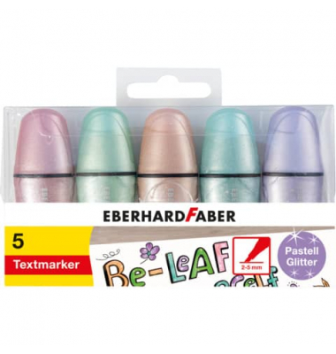 Textmarker Glitzer pastell Mini, 551409, Etui, 5-farbig sortiert, 2-5mm Keilspitze