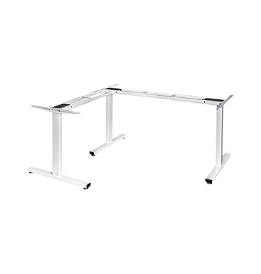 Schreibtischgestell, elektrisch höhenverstellbar, 67-116cm (H), 130-160x53/70cm (BxT), T-Fuß-Gestell, weiß