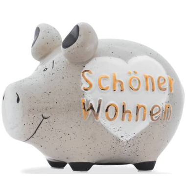 Spardose Schwein (klein) 101655 , "wei&szlig;es Herz/Schriftzug Sch&ouml;ner W#n"