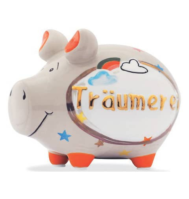 Spardose Schwein (klein) 101656 , "Wolken/Sterne/Schriftzug"