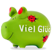 Spardose Schwein (klein) 101761 , "Marienk&auml;fer/Schriftzug"