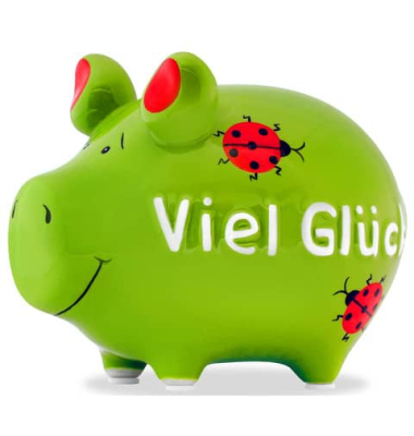 Spardose Schwein (klein) 101761 , "Marienk&auml;fer/Schriftzug Viel Gl&uuml;ck"