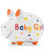 Spardose Schwein (klein) 101765 , "bunte Sterne/Schriftzug Baby Girl"