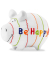 Spardose Schwein (klein) 101769 , "bunte Linien/Schriftzug Be Happy!"