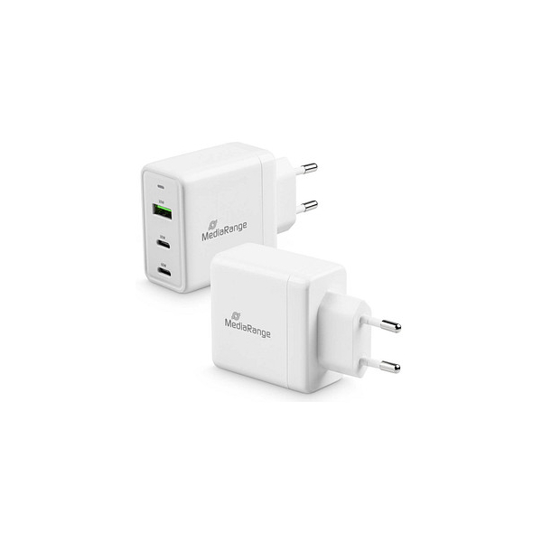 4260664872573 - MediaRange Quick Charge Schnellladeadapter 65 W Eurostecker 2x USB-C und 1x USB-A weiß 4260664872573 - MediaRange Quick Charge Schnellladeadapter 65 W Eurostecker 2x USB-C und 1x USB-A weiß