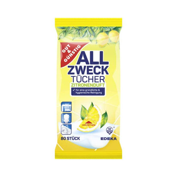 4311501684061 - feuchte Allzweck-Reinigungstücher ZITRONENDUFT 1-lagig weiß 80 Tücher 4311501684061 - feuchte Allzweck-Reinigungstücher ZITRONENDUFT 1-lagig weiß 80 Tücher