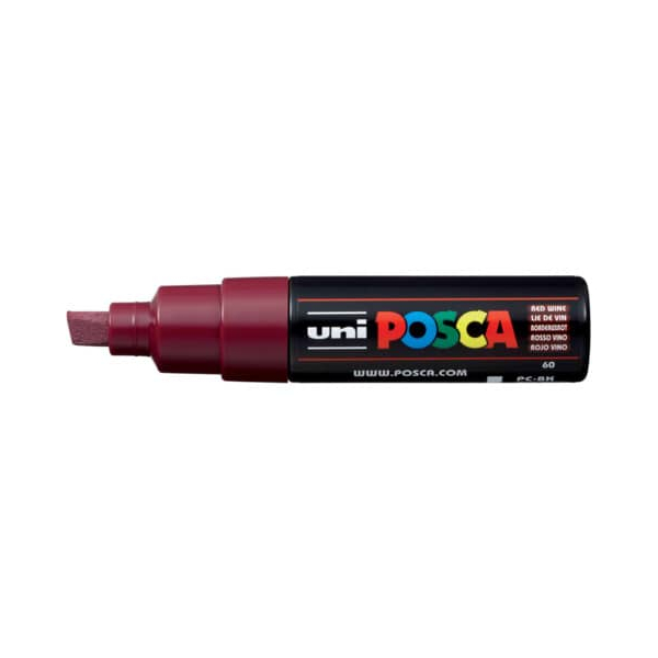 6 Stück UNI-POSCA Lackmarker UNI POSCA PC-8K, 182626, weinrot, 8mm Keilspitze 4902778107539 UNI-POSCA