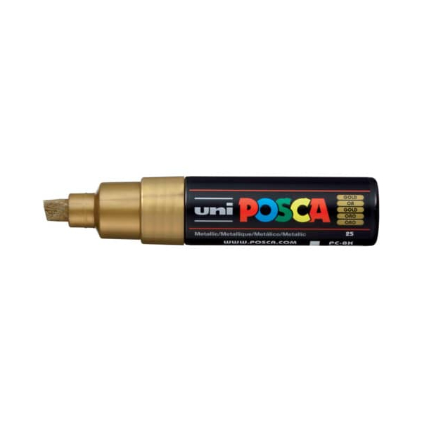 6 Stück UNI-POSCA Lackmarker UNI POSCA PC-8K, 182681, gold, 8mm Keilspitze 4902778113608 UNI-POSCA