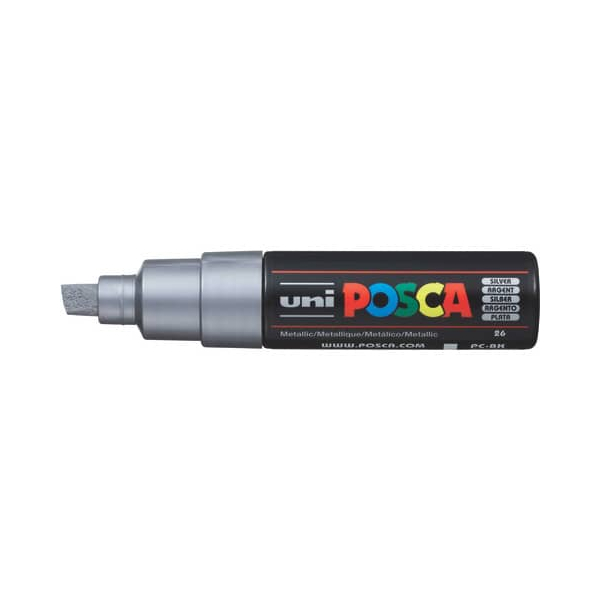 6 Stück UNI-POSCA Lackmarker UNI POSCA PC-8K, 182682, silber, 8mm Keilspitze 4902778113615 UNI-POSCA
