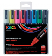 Acrylstift UNI POSCA, 182512, Pack, 8-farbig sortiert, 1,8-2,5mm Rundspitze