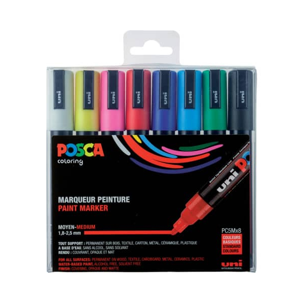 3 Stück uni-ball Acrylstift UNI POSCA, 182512, Pack, 8-farbig sortiert, 1,8-2,5mm Rundspitze 4902778154151 uni-ball 8 Stück
