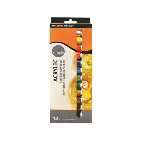 Daler-Rowney Acrylfarbe Simply weiß/gelb/orange/rot/violett/blau/hellgrün/grün/beige/braun/dunkelbraun/schwarz D1265000 12er Set 501138594939