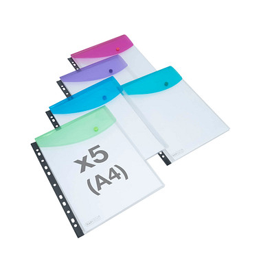 Dokumententasche 1630, A4, je 1x gr&uuml;n/blau/t&uuml;rkis/violett/pink, Polypropylen (PP), Druckverschlu&szlig;